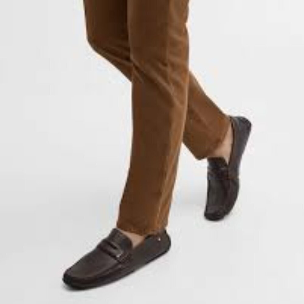 Coach Bally Lather Drivers Loafers Brown Men Size 12 - Picture 1 of 10